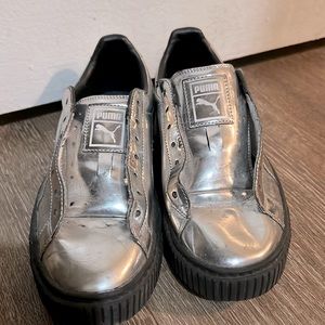 Silver metallic puma platform sneakers